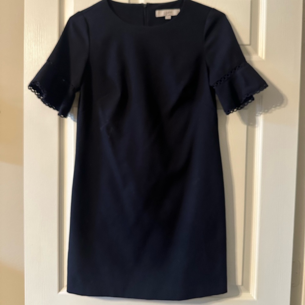 Ann Taylor Loft Womens Shift Dress Navy Blue Crochet Sleeve